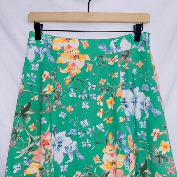 Loft Green Floral Print High Waisted A-line Knee Length Midi Skirt size 4 petite - Picture 3 of 6
